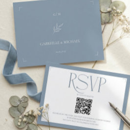 Minimalist Dusty Blue Elegant Monogram Wedding  RSVP Karte