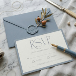 Minimalist Dusty Blue Elegant Monogram Wedding  RSVP Karte