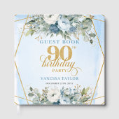 Minimalist Dusty Blue Floral Script 90th Birthday Gästebuch (Vorderseite)