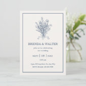 Minimalist Dusty Blue Floral Sketch Wedding Einladung (Stehend Vorderseite)
