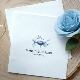 Minimalist Dusty Blue Floral Wedding Party Serviette