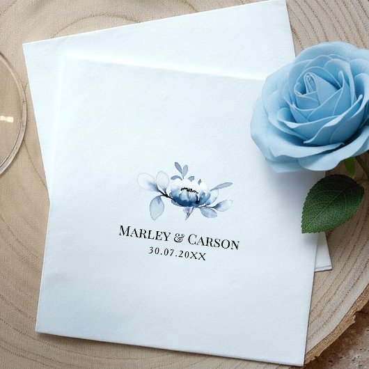 Minimalist Dusty Blue Floral Wedding Party Serviette