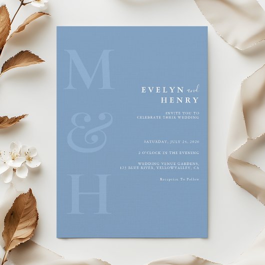 Minimalist Dusty Blue Monogram Simple Wedding Einladung