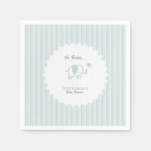 Minimalist Dusty Blue Oh Baby Elefant Baby Shower Serviette