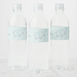 Minimalist Dusty Blue Oh Baby Elefant Baby Shower Wasserflaschenetikett