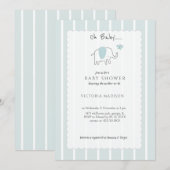 Minimalist Dusty Blue Oh Baby Elephant Sketch  Einladung (Vorne/Hinten)