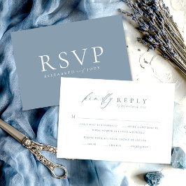 Minimalist Dusty Blue RSVP Wedding Card Karte