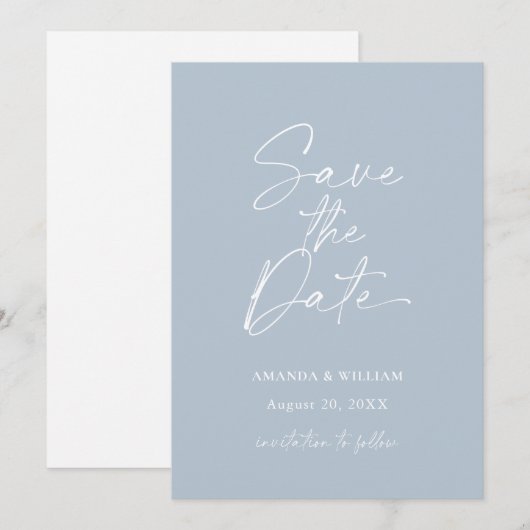 Minimalist Dusty Blue Save the Date Invitation Einladung (Vorne/Hinten)