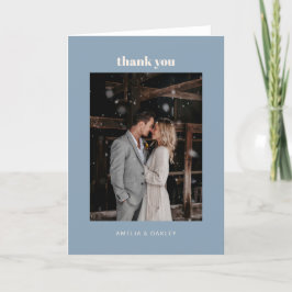 Minimalist Dusty Blue Wedding Photo Folded Dankeskarte