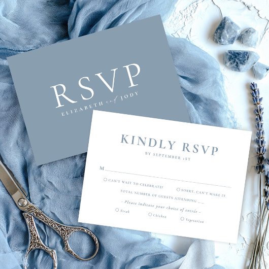 Minimalist Dusty Blue Wedding RSVP Card Karte
