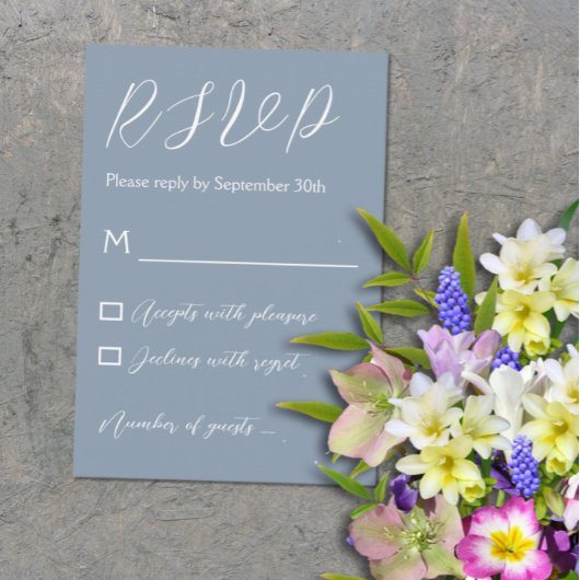 Minimalist Dusty Blue Wedding RSVP Karte