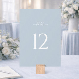 Minimalist Dusty Blue Wedding Table Number Sign Einladung