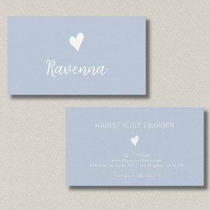 Minimalist Dusty Blue Weiß Herz Friseur Name Visitenkarte