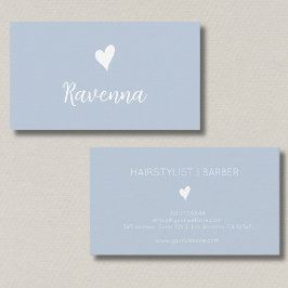 Minimalist Dusty Blue White Heart Barber Name Visitenkarte