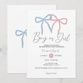 Minimalist Dusty Pink Blue Ribbon Gender Reveal Einladung (Vorne/Hinten)