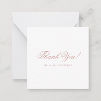 Minimalist Dusty Rose Script Wedding Thank You Mitteilungskarte
