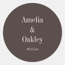 Minimalist Earthy Brown Elegant Wedding Custom Runder Aufkleber
