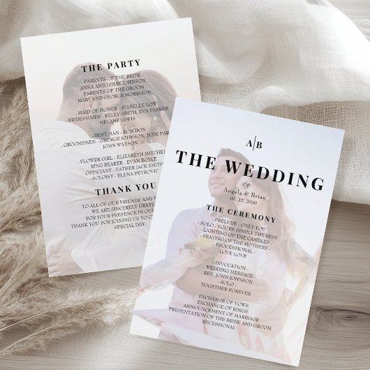 Minimalist Editorial Ivory Photo Wedding Program Programm