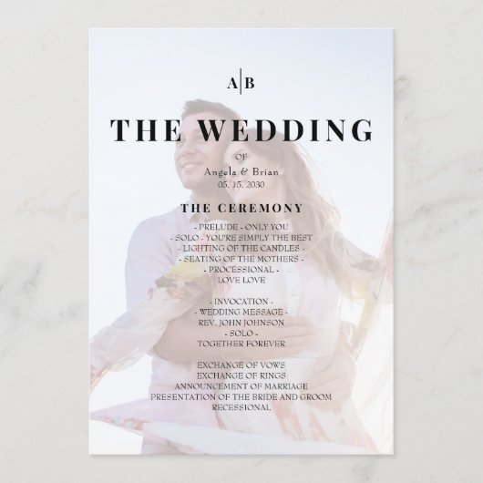 Minimalist Editorial Ivory Photo Wedding Program Programm (Vorderseite)