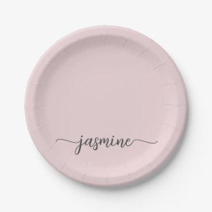 Minimalist Einfach Rosa Mädchen-Monogramm-Schriftz Pappteller