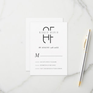 Minimalist einfaches Monogramm modern weiß RSVP Karte