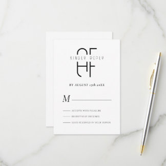 Minimalist einfaches Monogramm modern weiß RSVP Karte