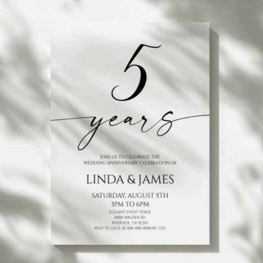 Minimalist Elegant 5th Wedding Anniversary Einladung