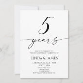 Minimalist Elegant 5th Wedding Anniversary Einladung (Vorderseite)
