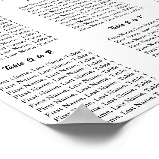 Minimalist Elegant ABC Typography Seating Plan Poster (Ecke)