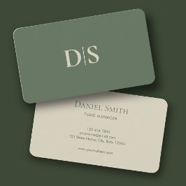 Minimalist Elegant Beige on Muted Green Initials Visitenkarte