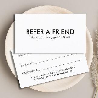 Minimalist Elegant Black and White Referral Card