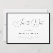 Minimalist Elegant Black Border Script Wedding Save The Date (Vorderseite)