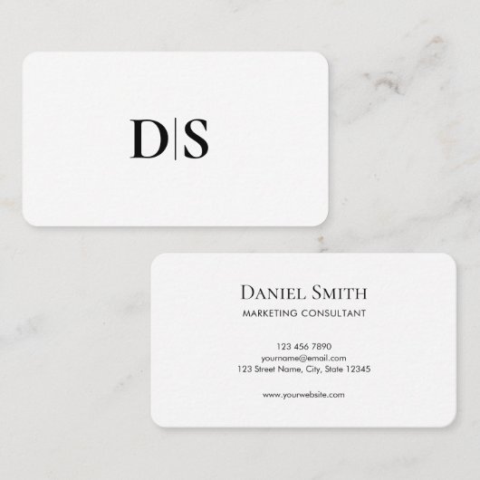 Minimalist Elegant Black on White Monogram Initial Visitenkarte (Vorne/Hinten)