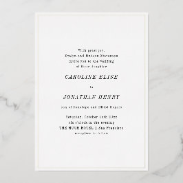Minimalist Elegant Black White Serif Wedding Gold Folieneinladung