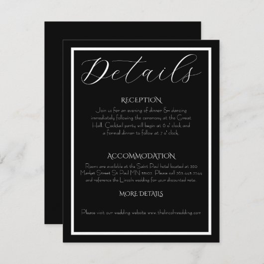 Minimalist Elegant Black & White Wedding Begleitkarte (Vorne/Hinten)