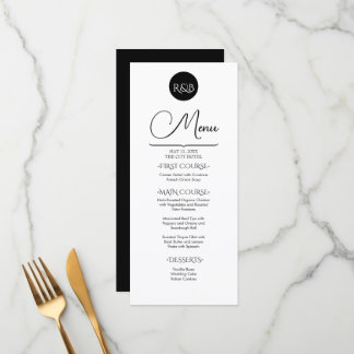 Minimalist Elegant Black & White Wedding Menükarte