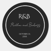 Minimalist Elegant Black & White Wedding Round Sti Runder Aufkleber (Vorderseite)