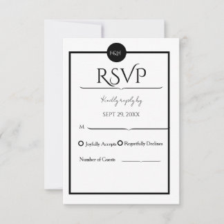 Minimalist Elegant Black & White Wedding RSVP Karte