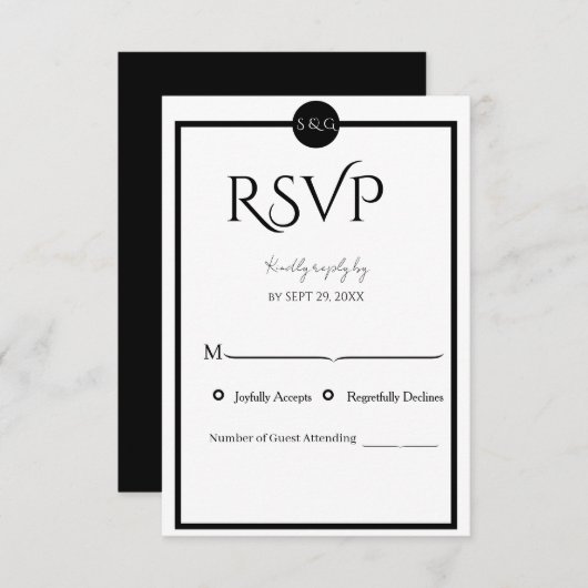 Minimalist Elegant Black & White Wedding RSVP Karte (Vorne/Hinten)
