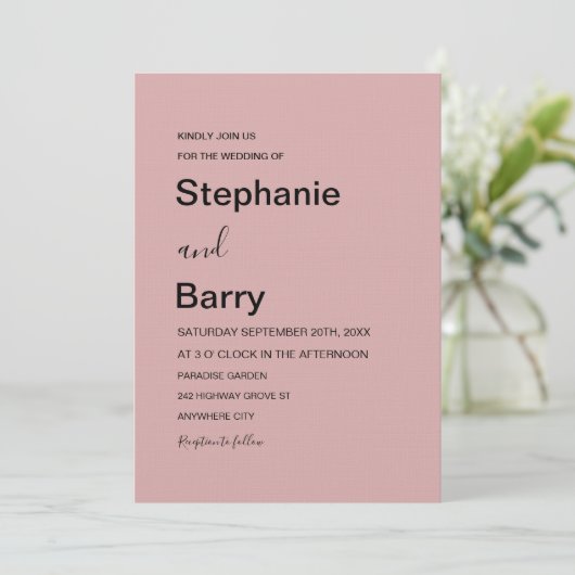 Minimalist Elegant Dusty Pink Wedding Einladung (Stehend Vorderseite)