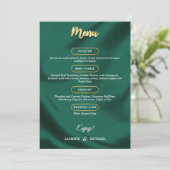 Minimalist Elegant Emerald & Gold Script Wedding Menükarte (Stehend Vorderseite)