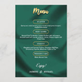 Minimalist Elegant Emerald & Gold Script Wedding Menükarte (Vorderseite)