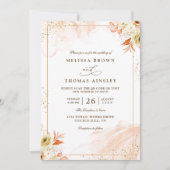Minimalist Elegant Floral Orange QR Code Wedding Einladung (Vorderseite)