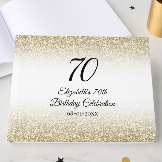 Minimalist Elegant Gold and Black 70th Birthday Gästebuch