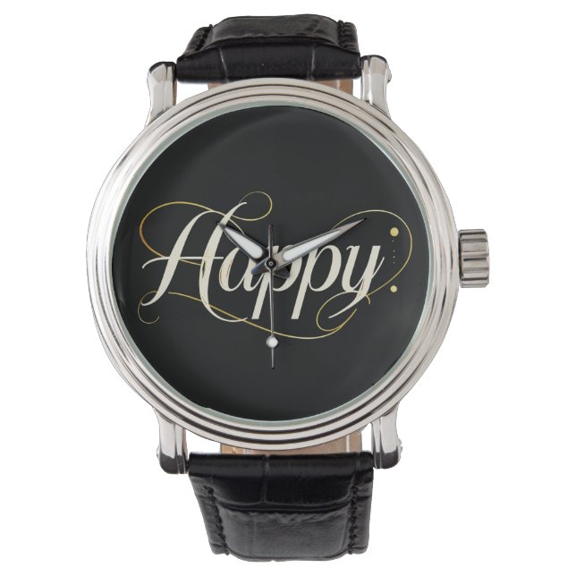 Minimalist Elegant Gold Happy Typography - Classy  Armbanduhr (Vorderseite)