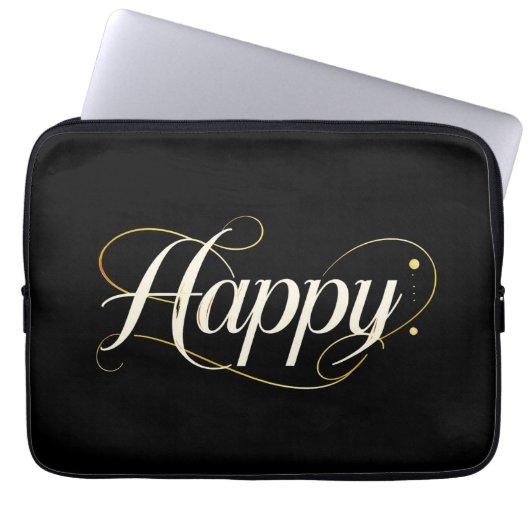Minimalist Elegant Gold Happy Typography - Classy  Laptopschutzhülle (Vorderseite)