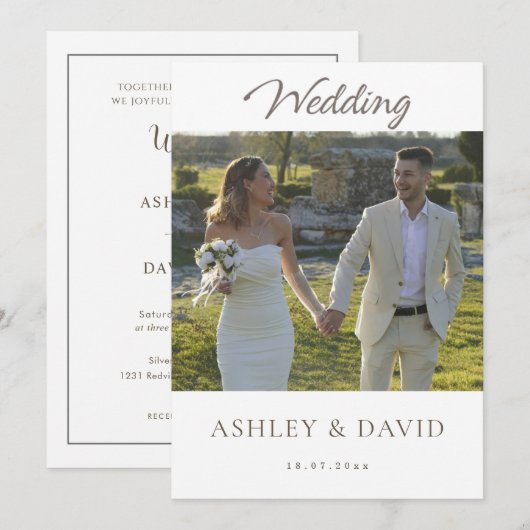 Minimalist Elegant Half Photo Modern boho Wedding Einladung (Vorne/Hinten)