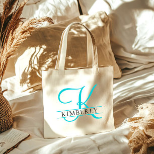 Minimalist Elegant Hellblaues Monogramm Brautjungf Tragetasche