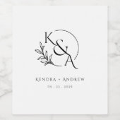 Minimalist Elegant Laurel Wreath Wedding Monogram Weinetikett (Einzelnes Label)