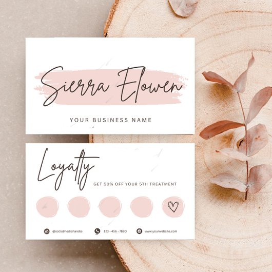 Minimalist Elegant Pink Brush Script Loyalty Card Treuekarte